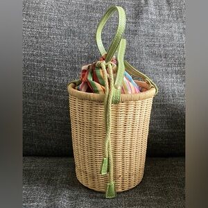 NWT Vintage Woven Basket Bag Striped Drawstring Pouch BBW